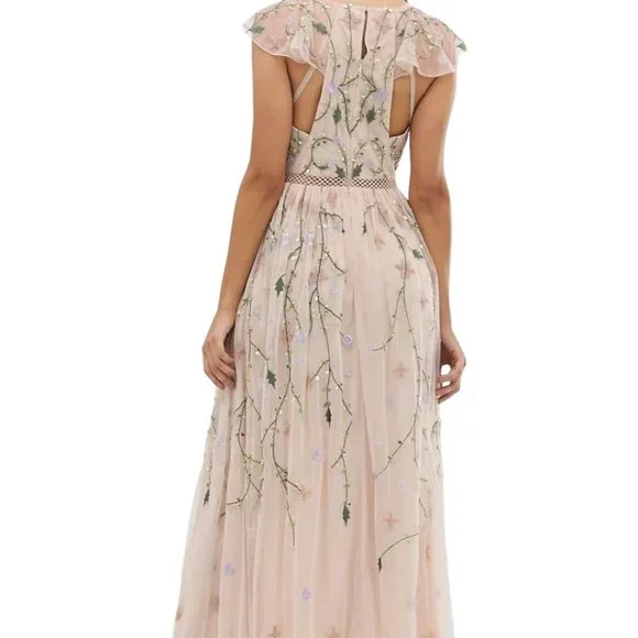 ASOS DESIGN pretty embroidered floral and sequin mesh maxi dress Size 12 - Picture 2 of 14